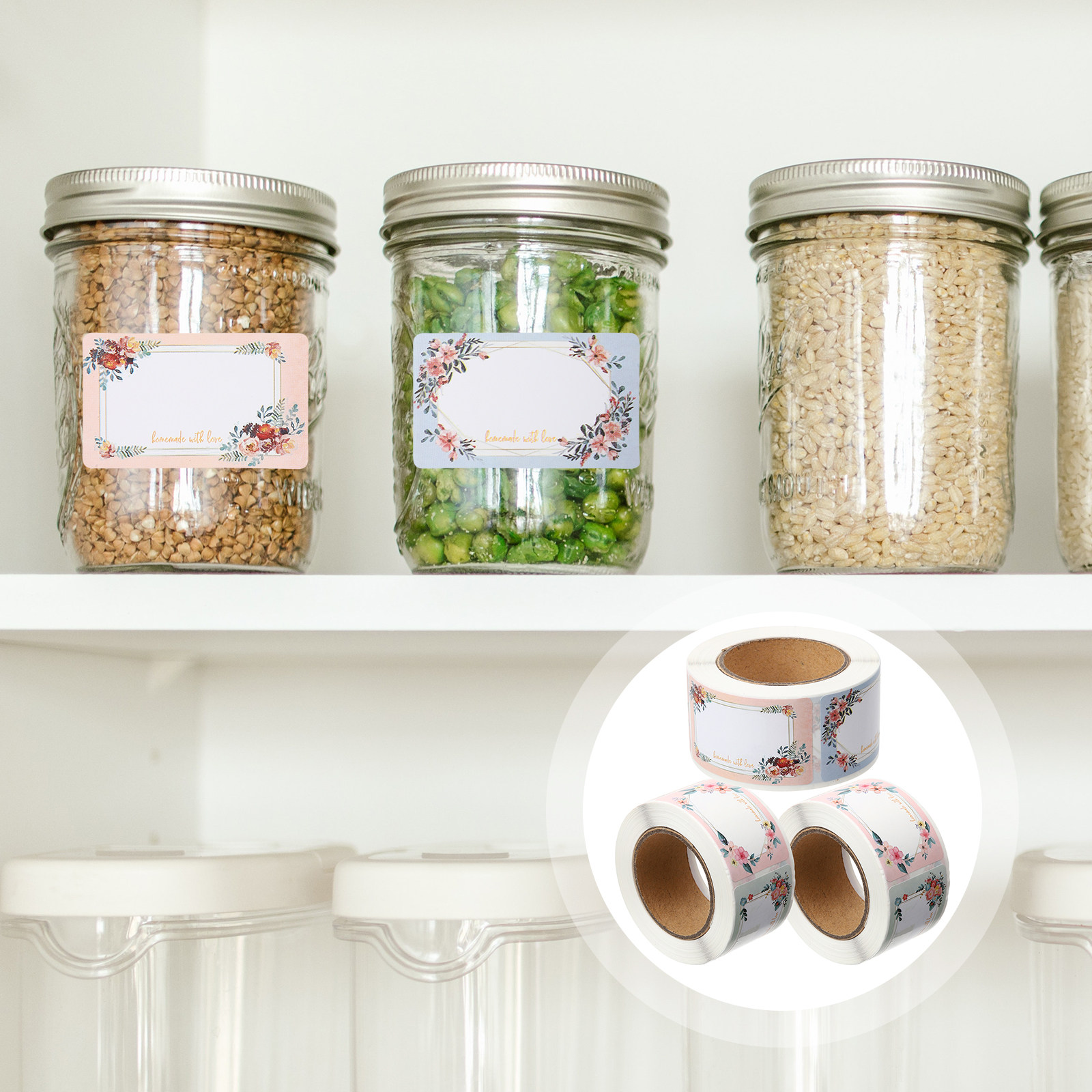 Food Storage Expiration Dates - 3 Rolls Blank Floral Name Labels