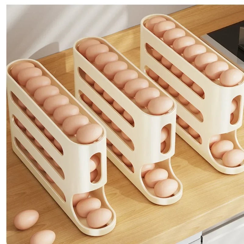 Food Storage Cabinet For Kitchen - 4 Layers Automatic Rolling Egg Holder