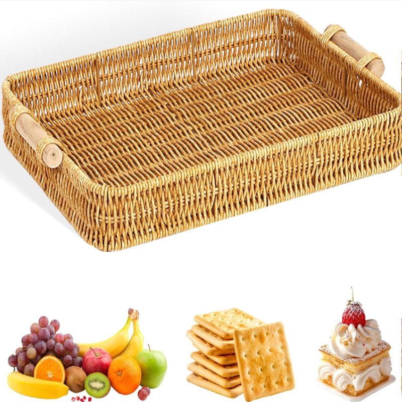 Food Storage Restaurant - Wicker Tray Rectangular Rattan Tray for
