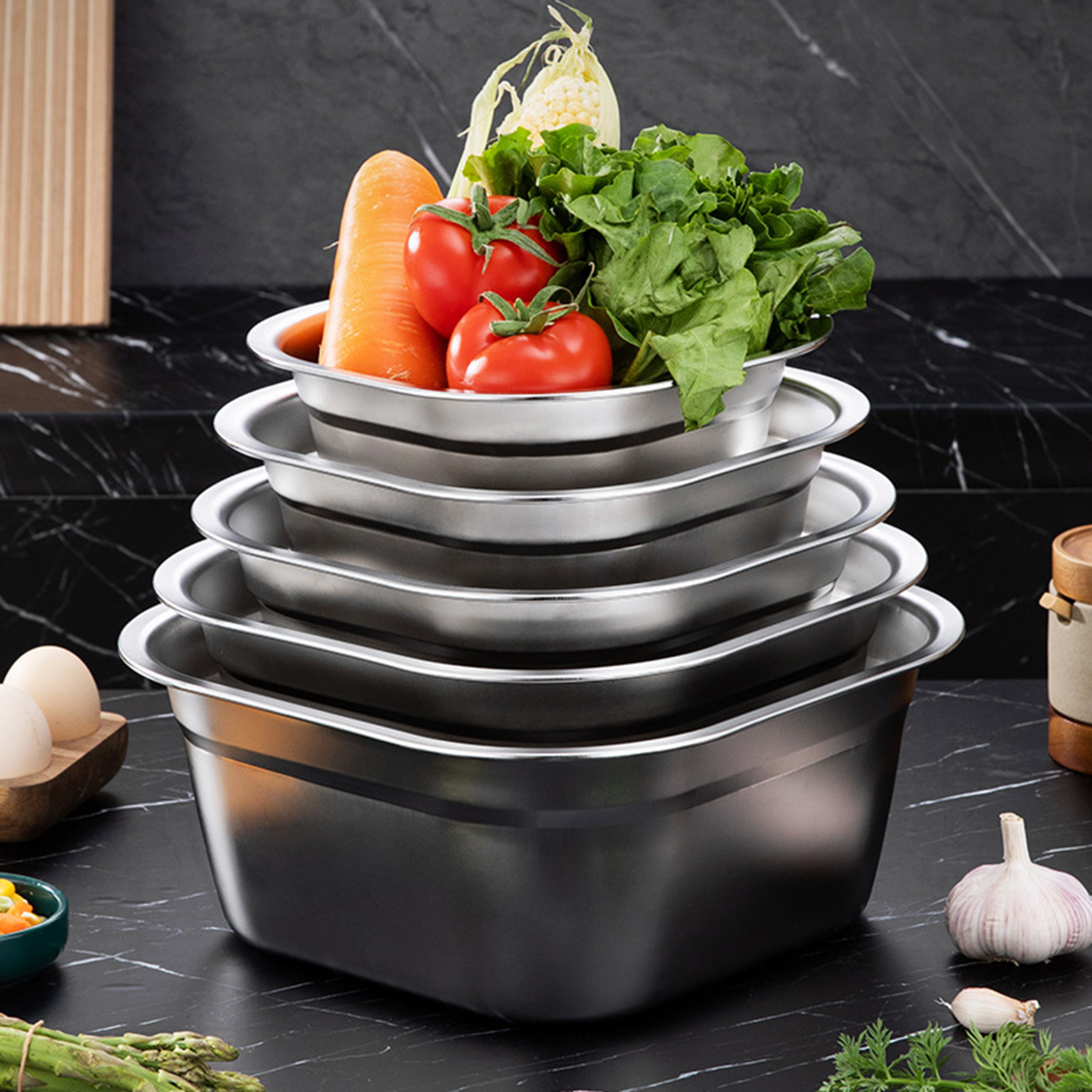 Food Storage Utensils - Stainless Steel Square Basin Versatile Mixing