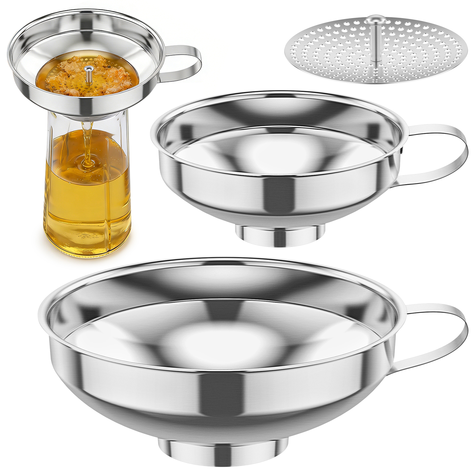 Mason Jar Wide Mouth - 3Pack Canning Funnel with Strainer Stainless