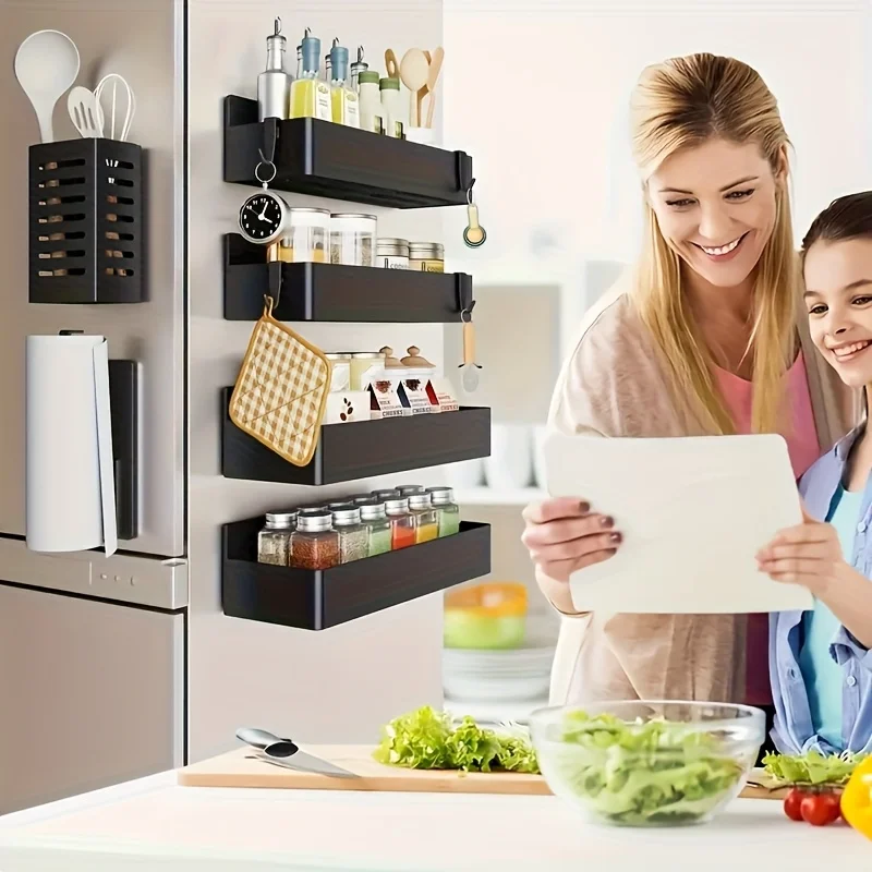 Food Storage Cabinet For Kitchen - Magnetic Fridge Spice Rack Organizer Kitchen