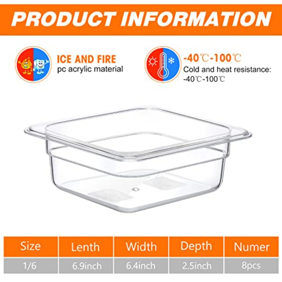 8 Pcs 1/6 Size, 2.6 Inch Deep  - Food Storage Restaurant avis et prix