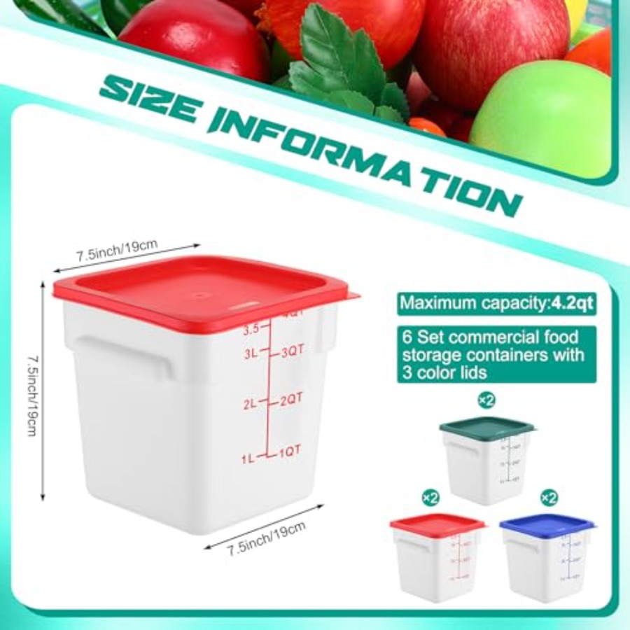 6 Pieces 4 Quart Commercial Fo - Food Storage Quart Containers avis et prix