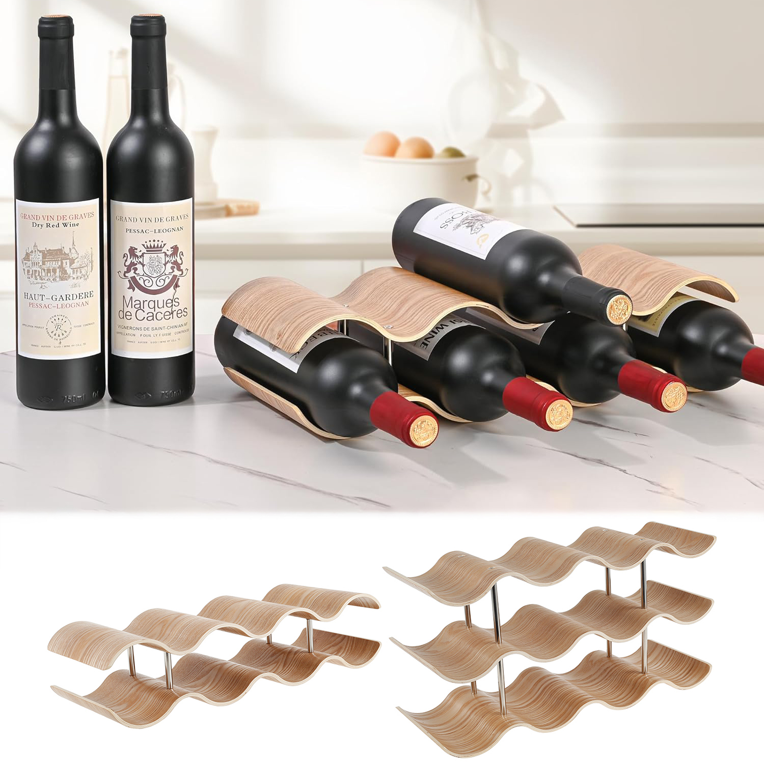 2/3-Tier Wooden Wine Rack Wavy - Food Storage Utensils avis et prix