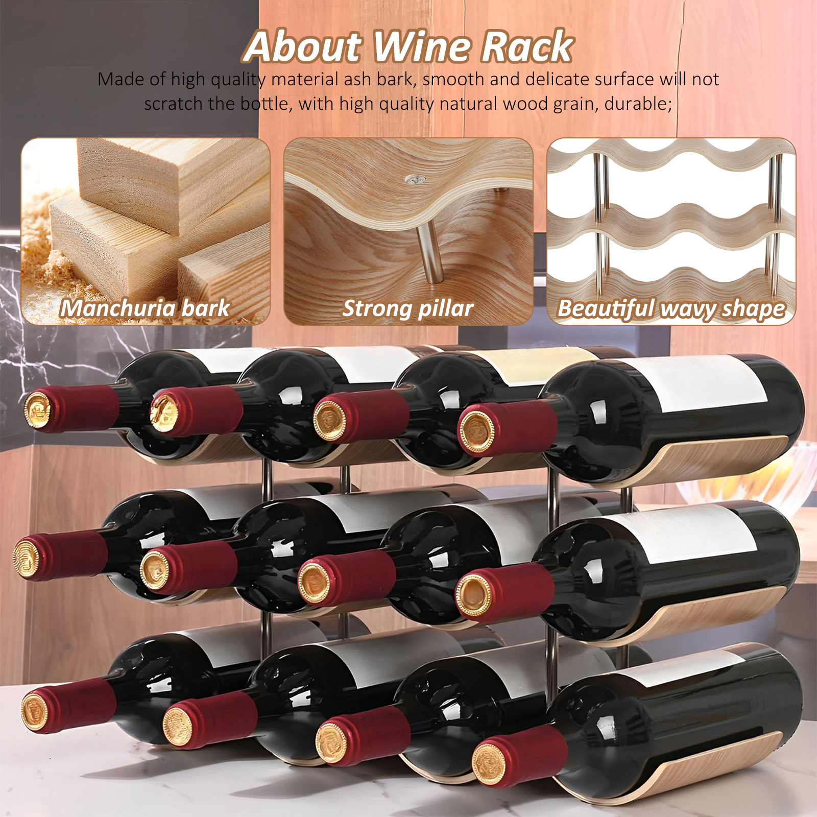 2/3-Tier Wooden Wine Rack Wavy - Food Storage Utensils avis et prix