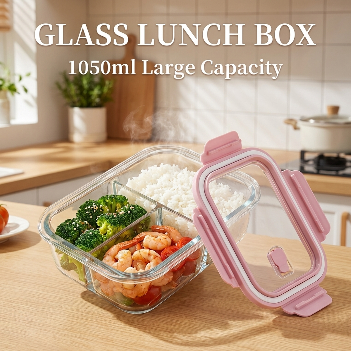 Pink Glass Lunch Box, 1050ml L - Food Storage Lock Box avis et prix