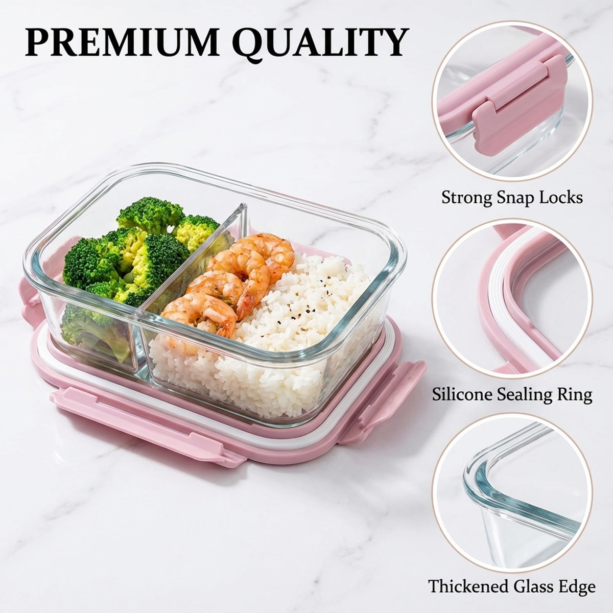 Pink Glass Lunch Box, 1050ml L - Food Storage Lock Box avis et prix