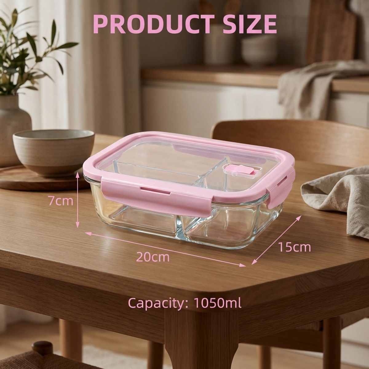 Pink Glass Lunch Box, 1050ml L - Food Storage Lock Box avis et prix
