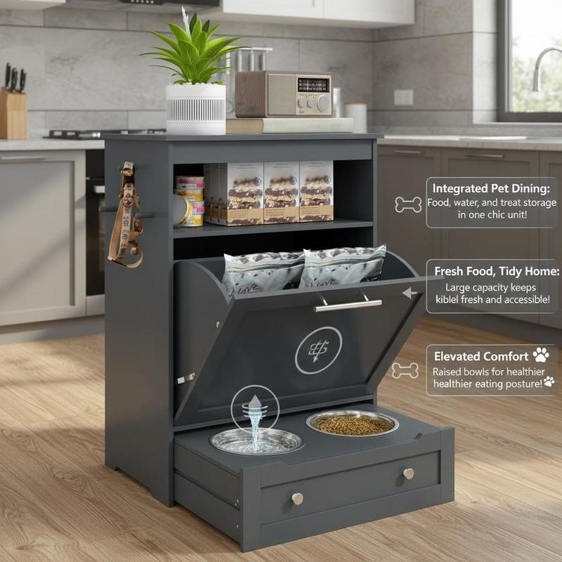 Pet Feeder Station Storage Cab - Food Storage Dog avis et prix