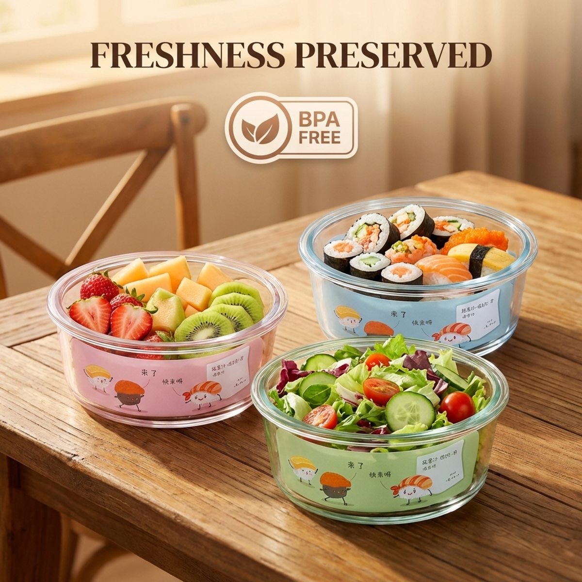 Pink Cartoon Sushi Round Glass - Food Storage Lock Box avis et prix